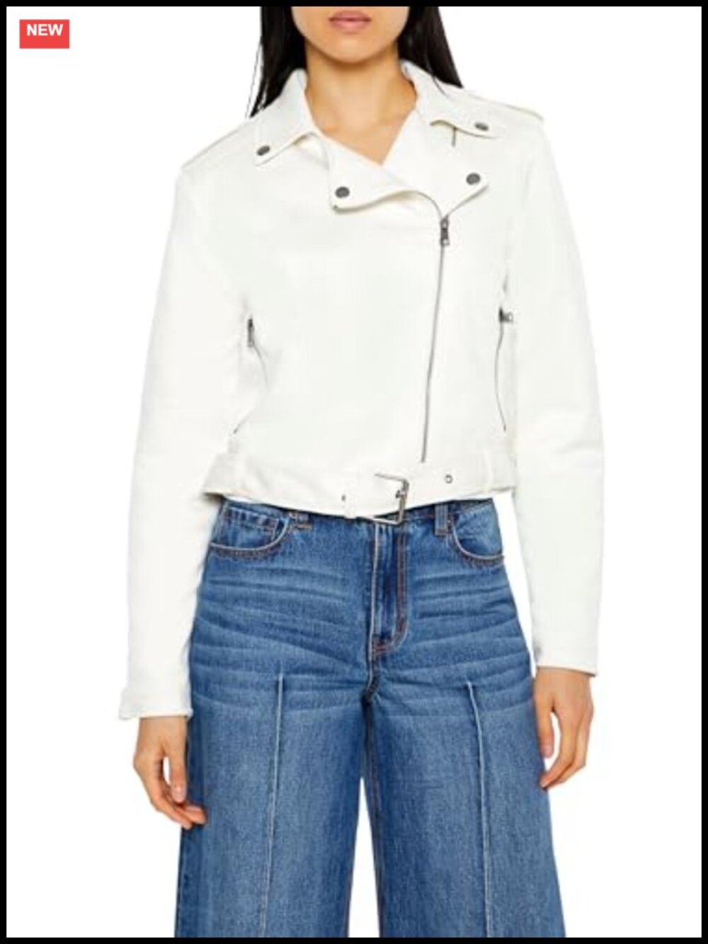 Faux Suede Cropped Moto Jacket Asymmetrical Zip Belted